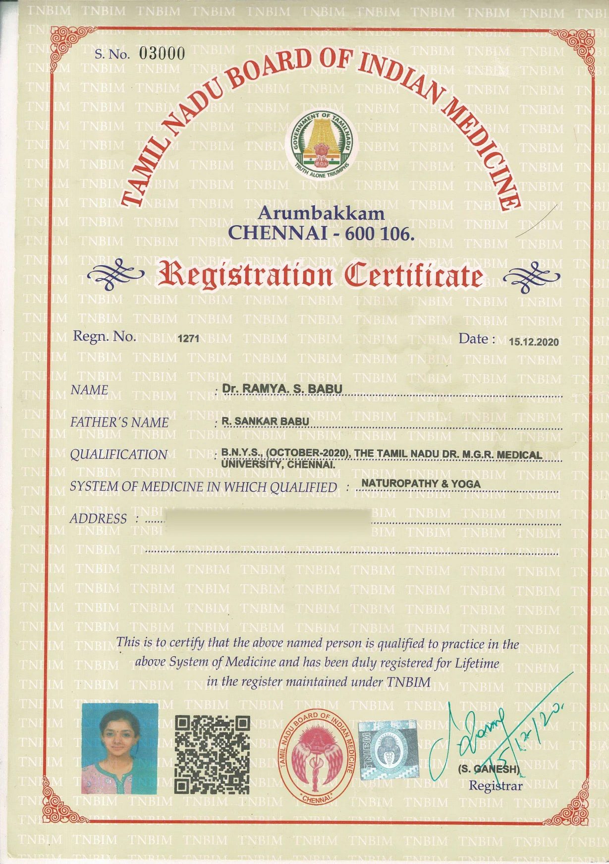 Tamilnadu Certificate
